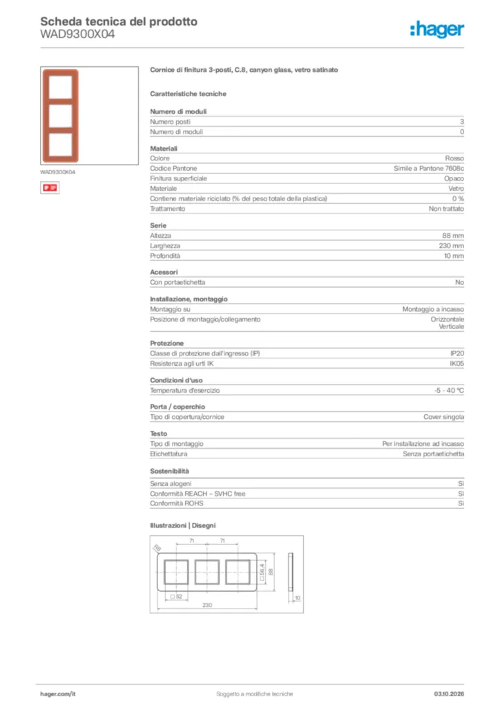 Immagine Hager Scheda tecnica del prodotto WAD9300X04 | Hager Italia