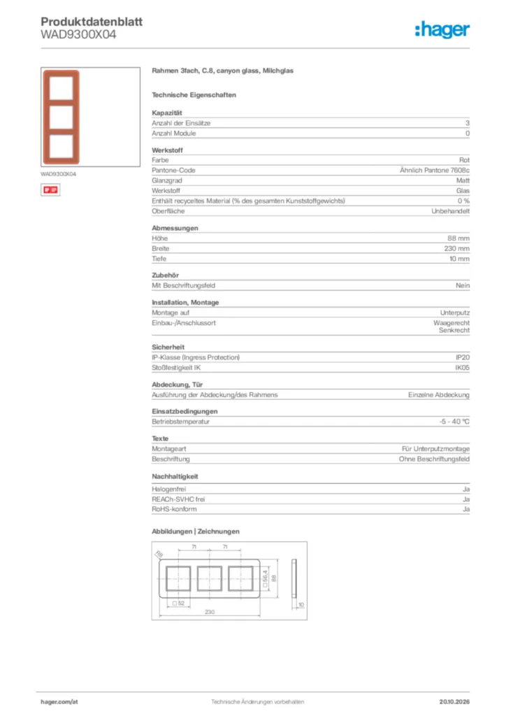 Bild Hager Produktdatenblatt WAD9300X04 | Hager Deutschland