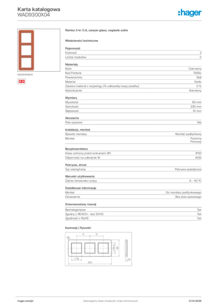 Zdjęcie Hager Karta katalogowa WAD9300X04 | Hager Polska