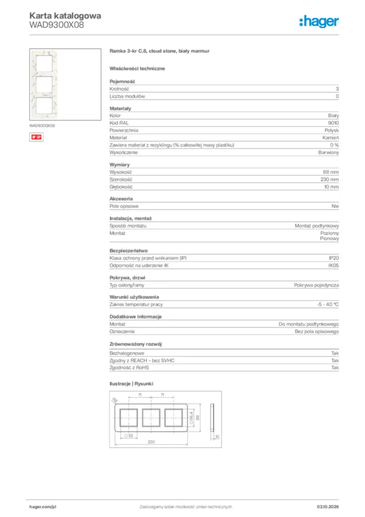 Zdjęcie Hager Karta katalogowa WAD9300X08 | Hager Polska