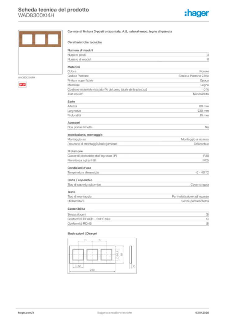Immagine Hager Scheda tecnica del prodotto WAD8300X14H | Hager Italia