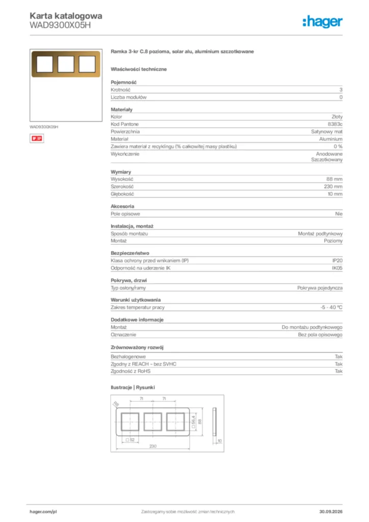 Zdjęcie Hager Karta katalogowa WAD9300X05H | Hager Polska