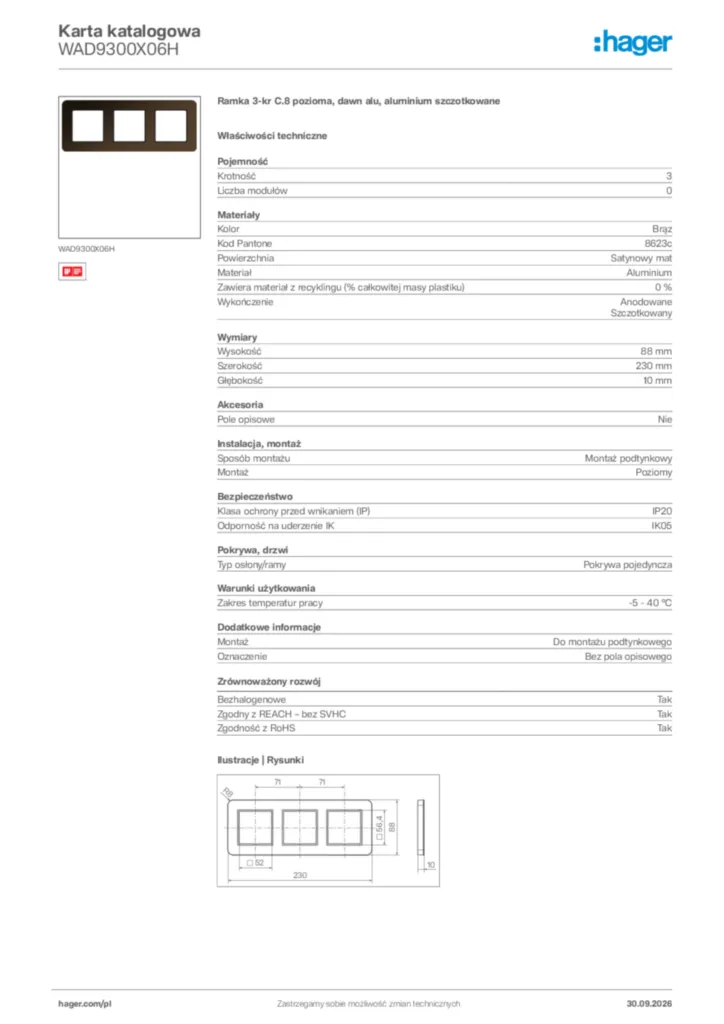 Zdjęcie Hager Karta katalogowa WAD9300X06H | Hager Polska