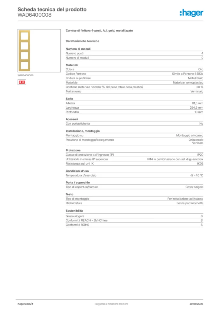 Immagine Hager Scheda tecnica del prodotto WAD6400C08 | Hager Italia