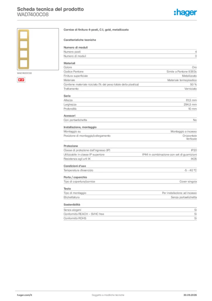 Immagine Hager Scheda tecnica del prodotto WAD7400C08 | Hager Italia