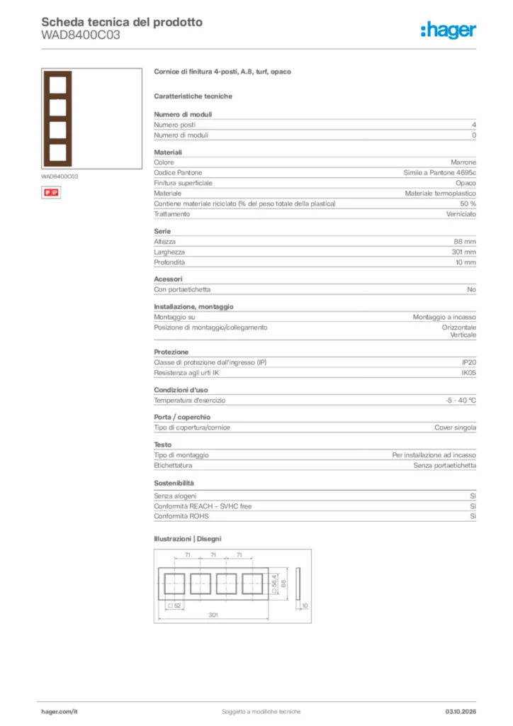 Immagine Hager Scheda tecnica del prodotto WAD8400C03 | Hager Italia