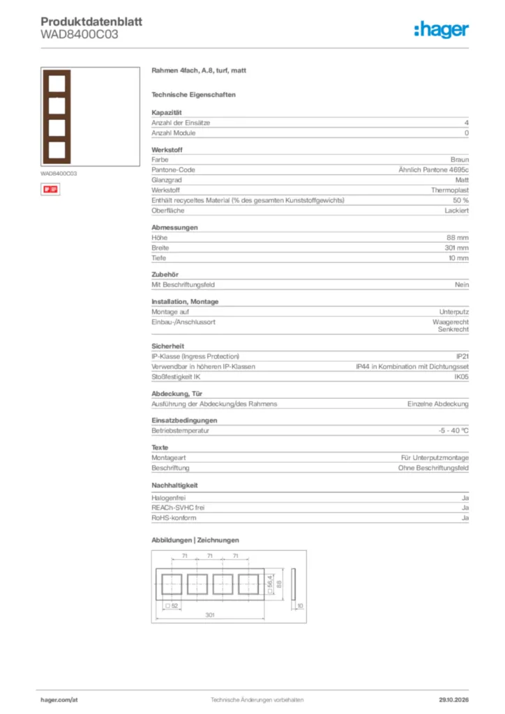 Bild Hager Produktdatenblatt WAD8400C03 | Hager Deutschland