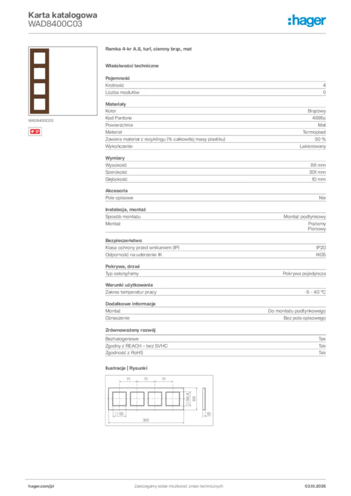 Zdjęcie Hager Karta katalogowa WAD8400C03 | Hager Polska