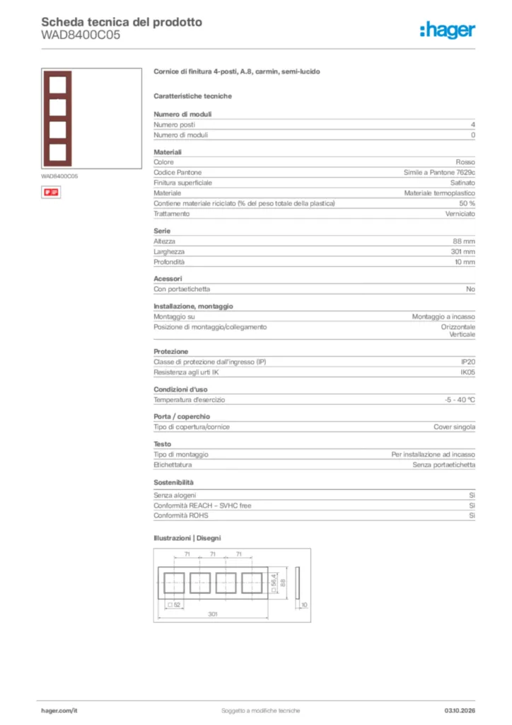 Immagine Hager Scheda tecnica del prodotto WAD8400C05 | Hager Italia