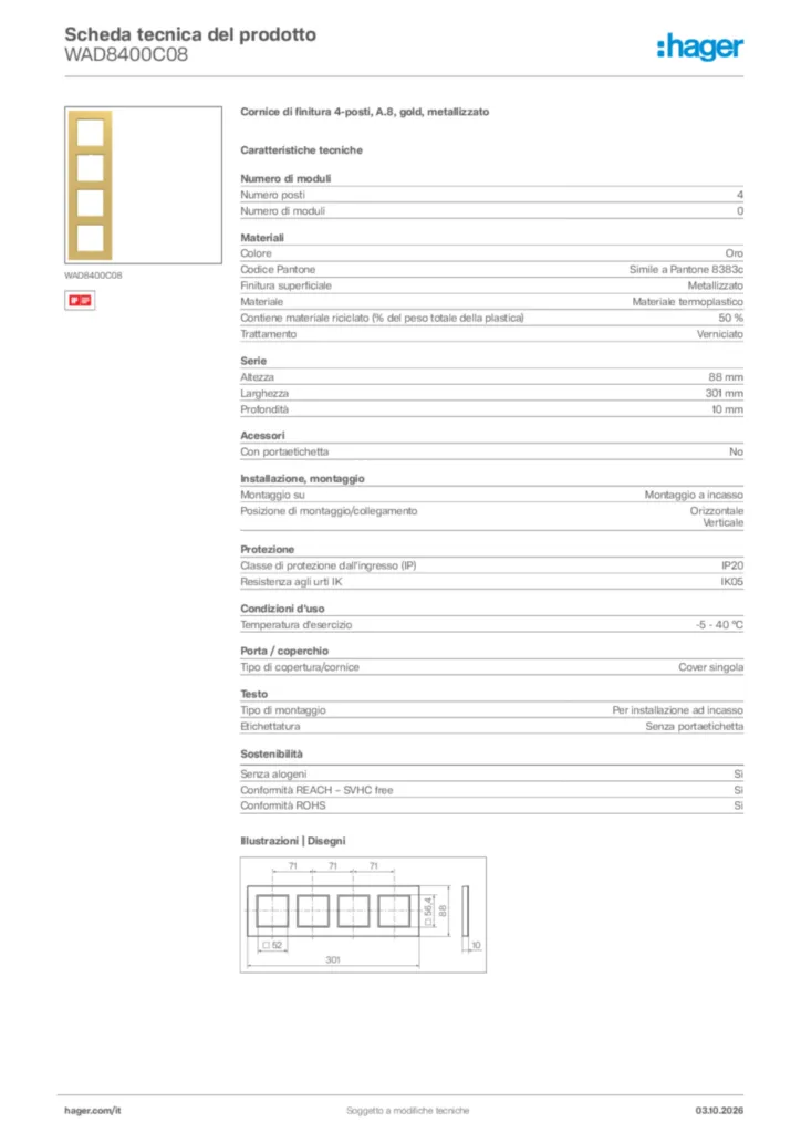 Immagine Hager Scheda tecnica del prodotto WAD8400C08 | Hager Italia