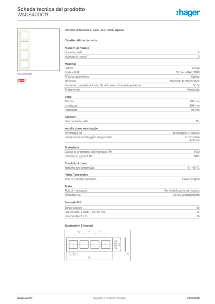 Immagine Hager Scheda tecnica del prodotto WAD8400C11 | Hager Italia