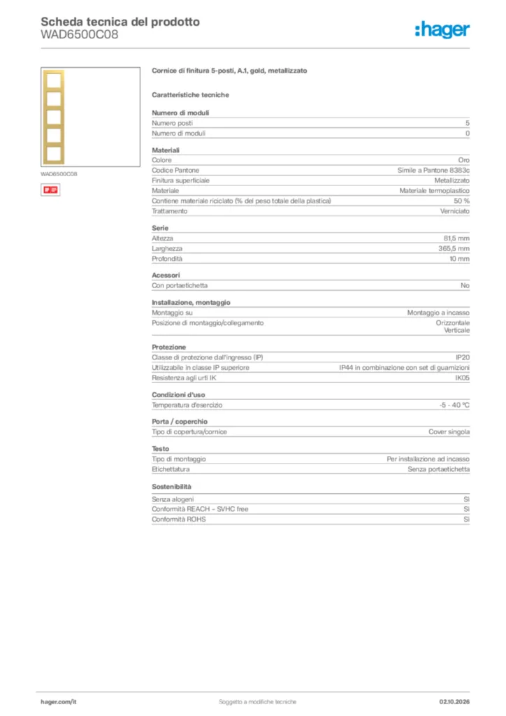 Immagine Hager Scheda tecnica del prodotto WAD6500C08 | Hager Italia
