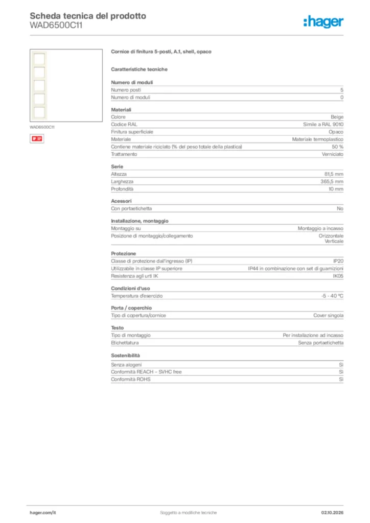 Immagine Hager Scheda tecnica del prodotto WAD6500C11 | Hager Italia