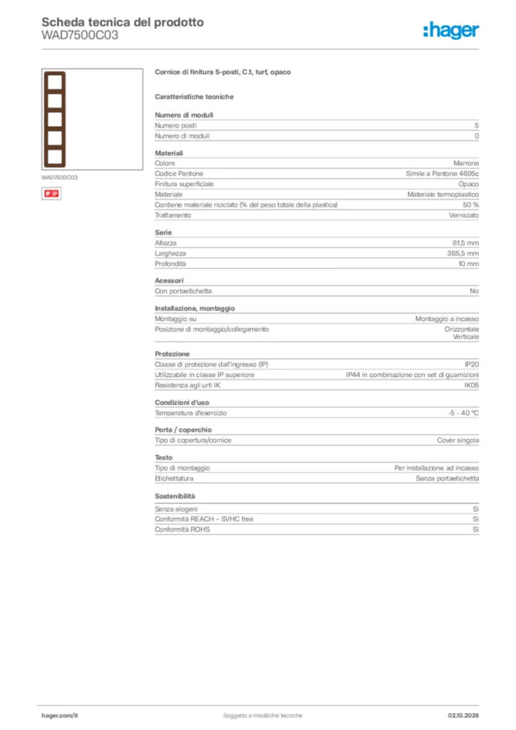 Immagine Hager Scheda tecnica del prodotto WAD7500C03 | Hager Italia