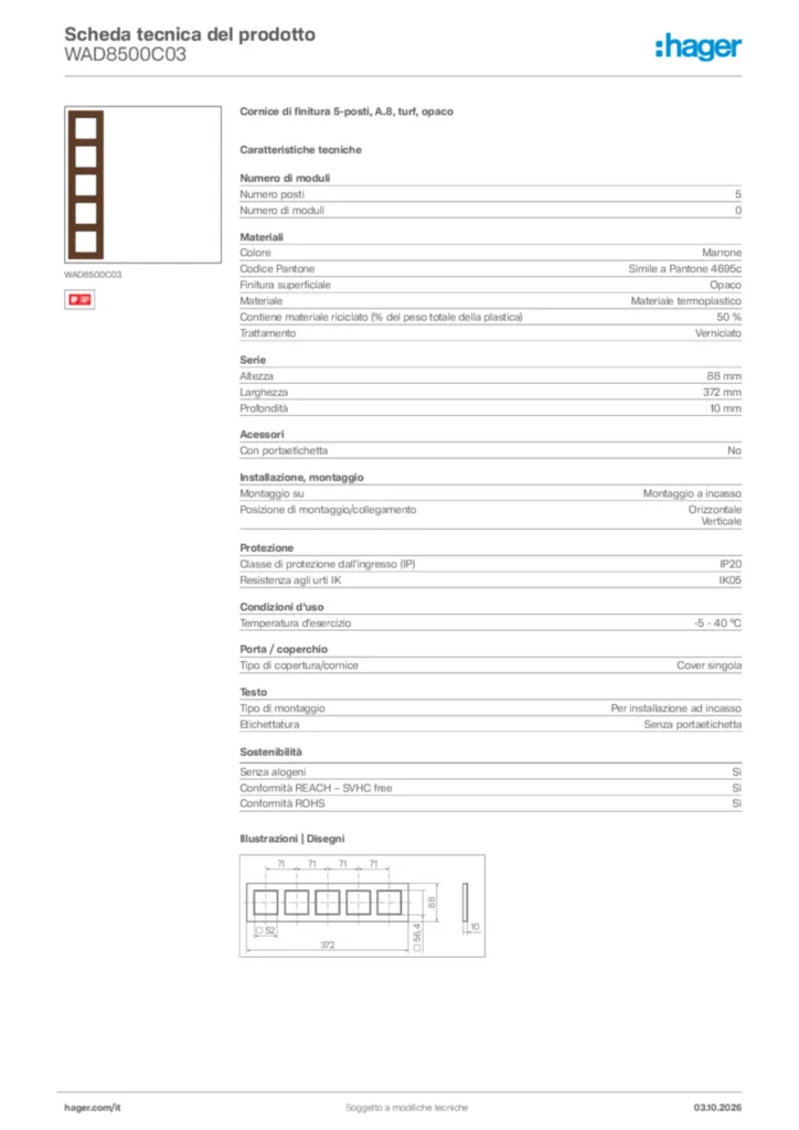 Immagine Hager Scheda tecnica del prodotto WAD8500C03 | Hager Italia
