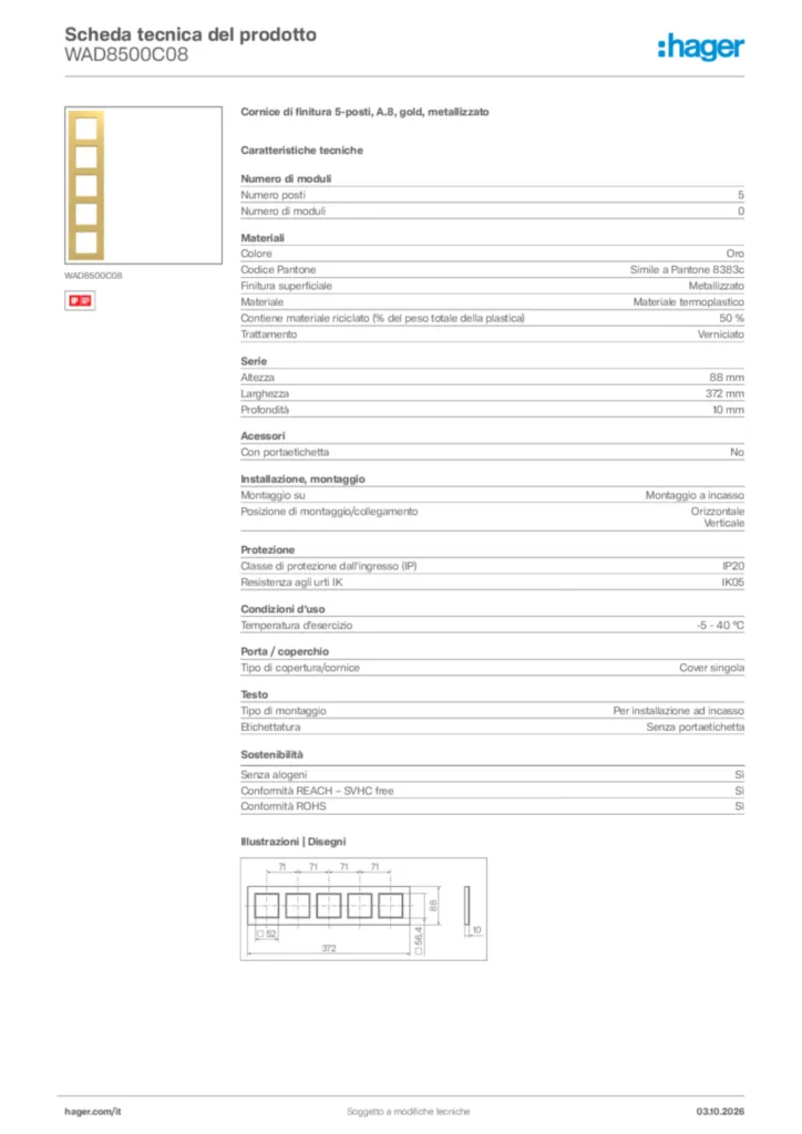 Immagine Hager Scheda tecnica del prodotto WAD8500C08 | Hager Italia