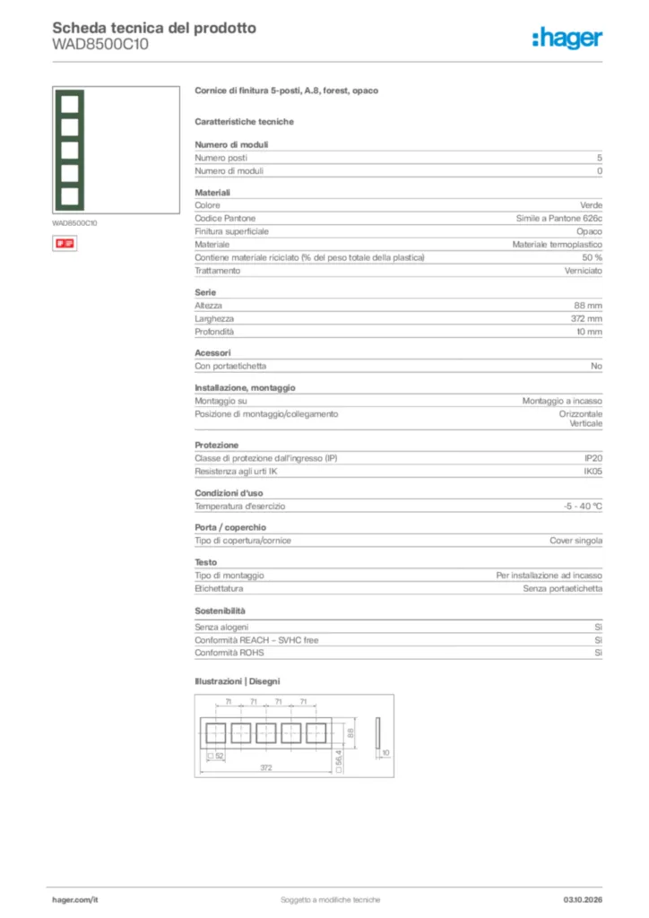Immagine Hager Scheda tecnica del prodotto WAD8500C10 | Hager Italia