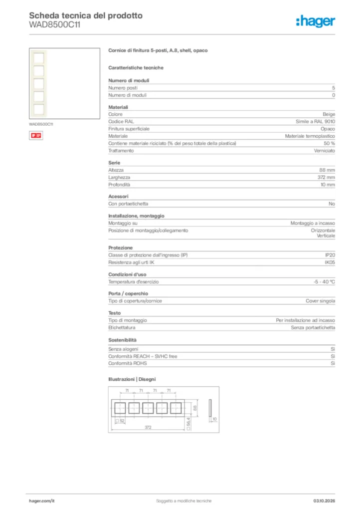 Immagine Hager Scheda tecnica del prodotto WAD8500C11 | Hager Italia