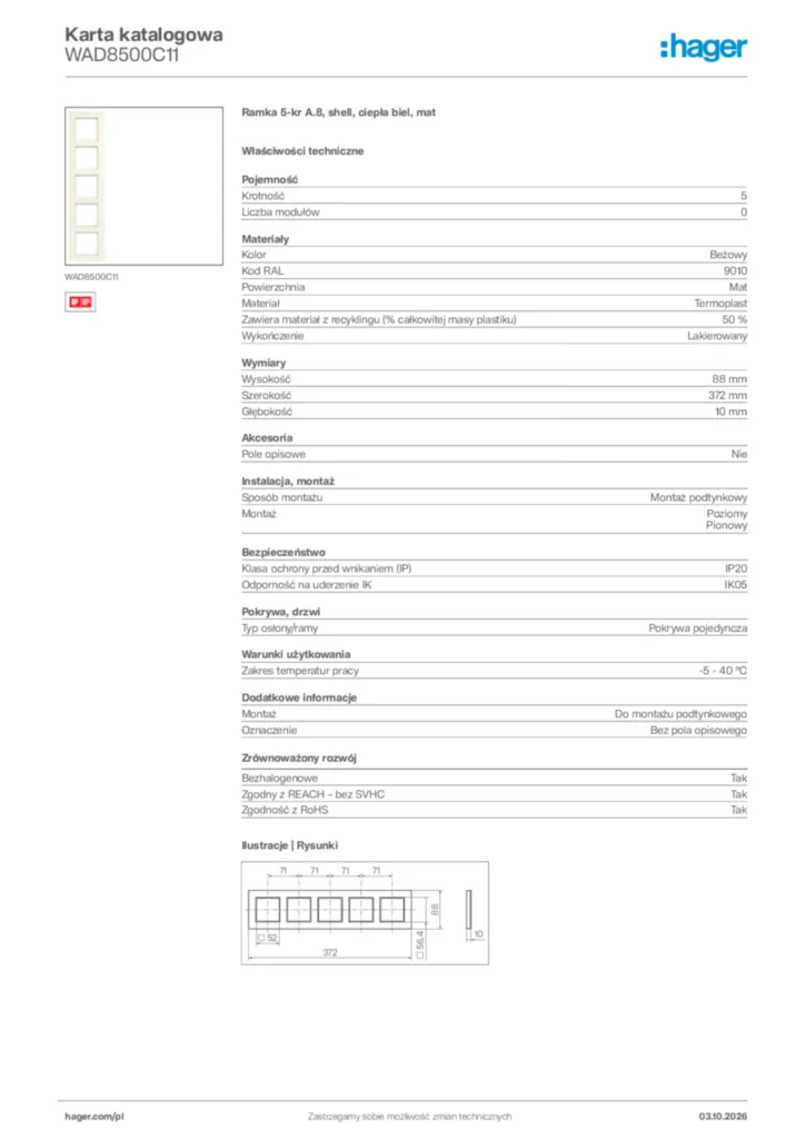 Zdjęcie Hager Karta katalogowa WAD8500C11 | Hager Polska