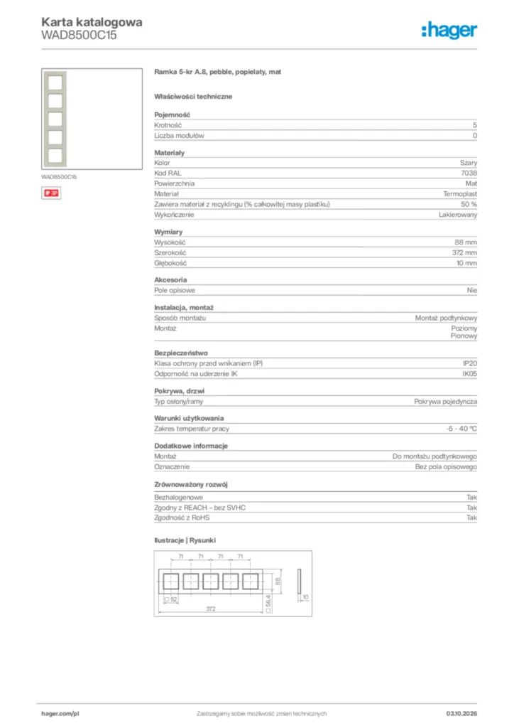 Zdjęcie Hager Karta katalogowa WAD8500C15 | Hager Polska