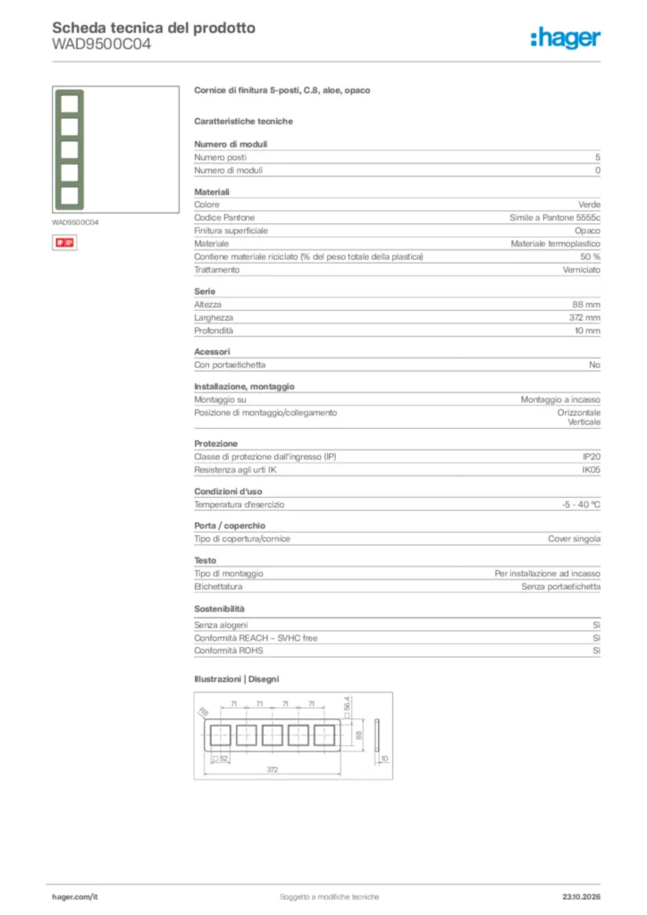 Immagine Hager Scheda tecnica del prodotto WAD9500C04 | Hager Italia