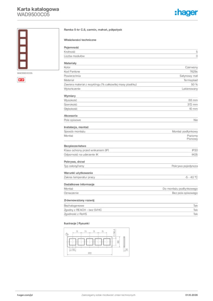Zdjęcie Hager Karta katalogowa WAD9500C05 | Hager Polska