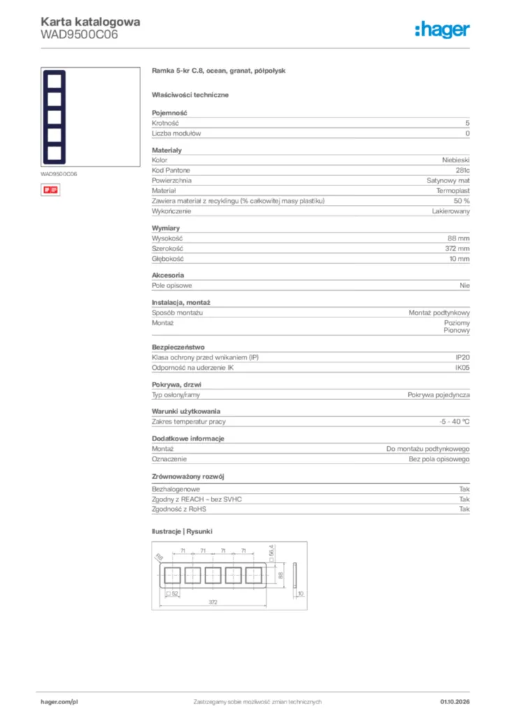 Zdjęcie Hager Karta katalogowa WAD9500C06 | Hager Polska