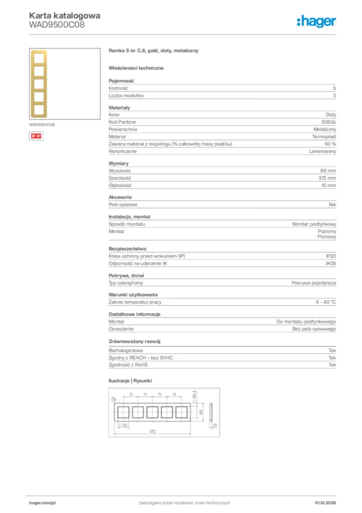 Zdjęcie Hager Karta katalogowa WAD9500C08 | Hager Polska