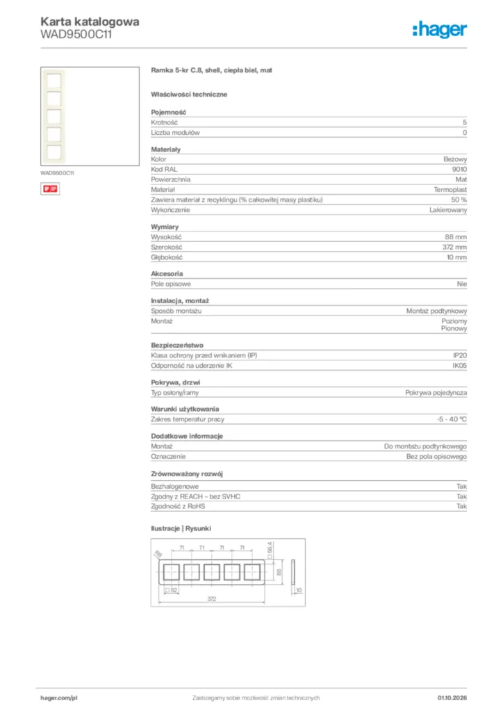 Zdjęcie Hager Karta katalogowa WAD9500C11 | Hager Polska