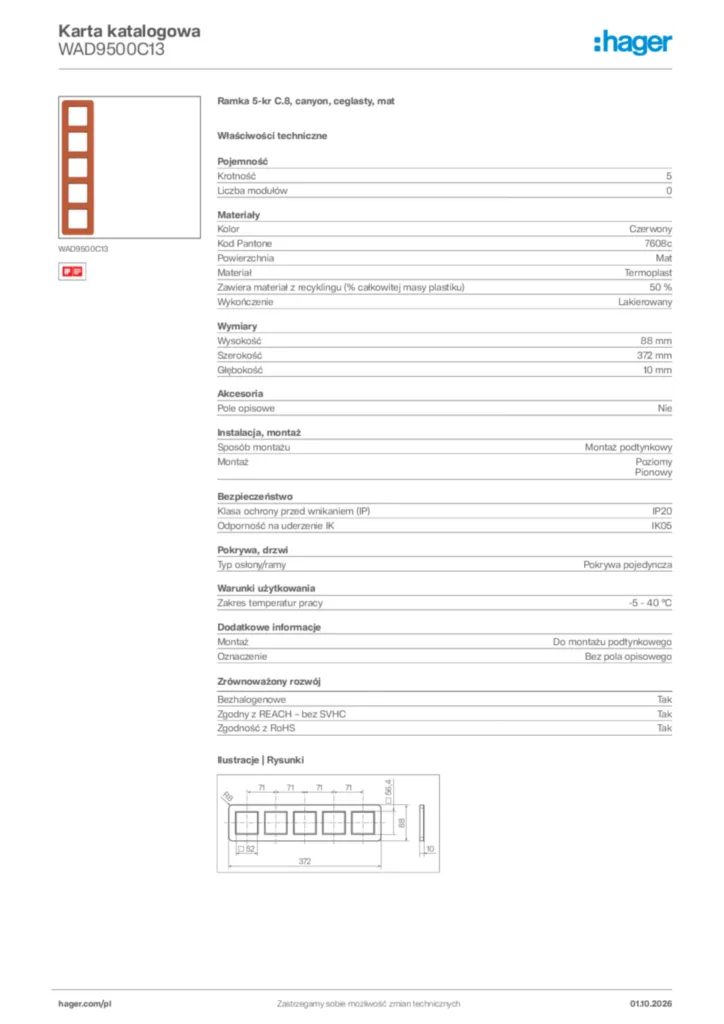 Zdjęcie Hager Karta katalogowa WAD9500C13 | Hager Polska