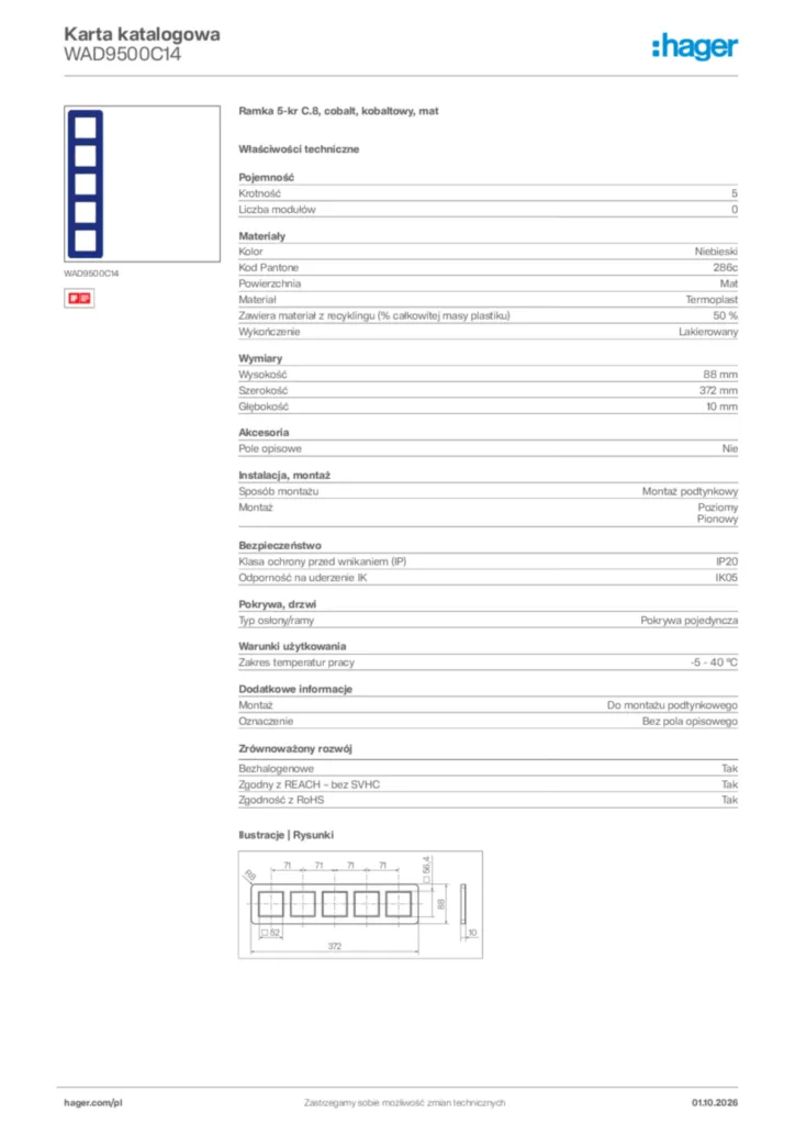 Zdjęcie Hager Karta katalogowa WAD9500C14 | Hager Polska