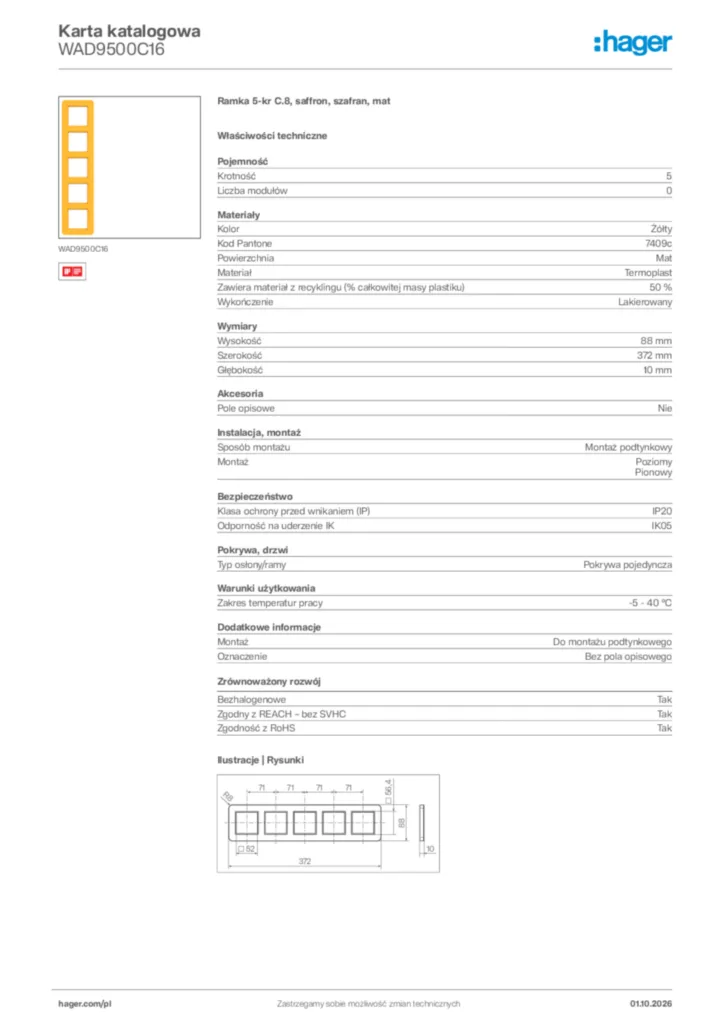 Zdjęcie Hager Karta katalogowa WAD9500C16 | Hager Polska