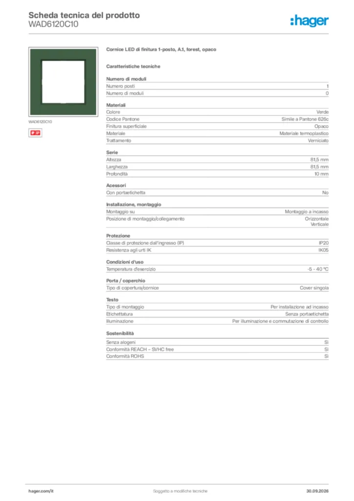 Immagine Hager Scheda tecnica del prodotto WAD6120C10 | Hager Italia