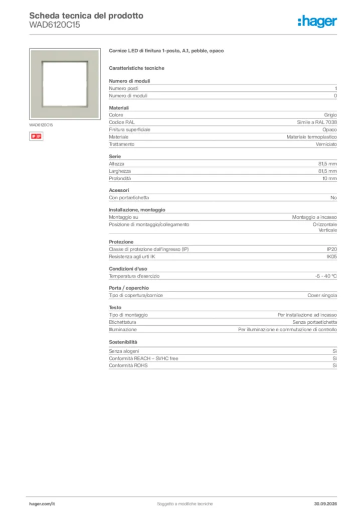 Immagine Hager Scheda tecnica del prodotto WAD6120C15 | Hager Italia