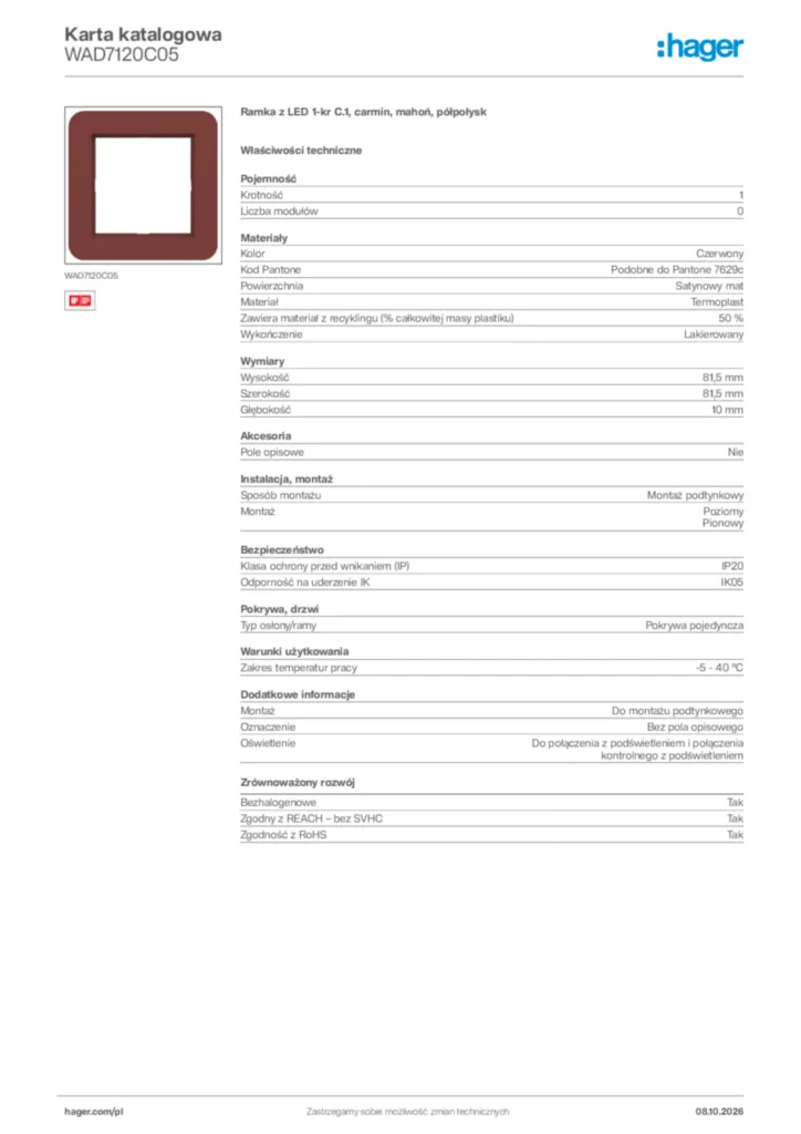 Zdjęcie Hager Karta katalogowa WAD7120C05 | Hager Polska