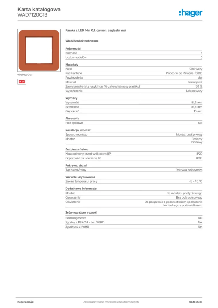 Zdjęcie Hager Karta katalogowa WAD7120C13 | Hager Polska