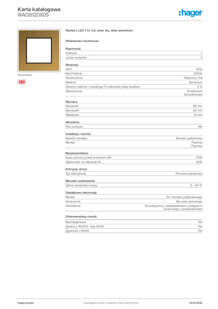 Zdjęcie Hager Karta katalogowa WAD8120X05 | Hager Polska
