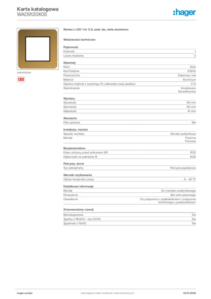 Zdjęcie Hager Karta katalogowa WAD9120X05 | Hager Polska