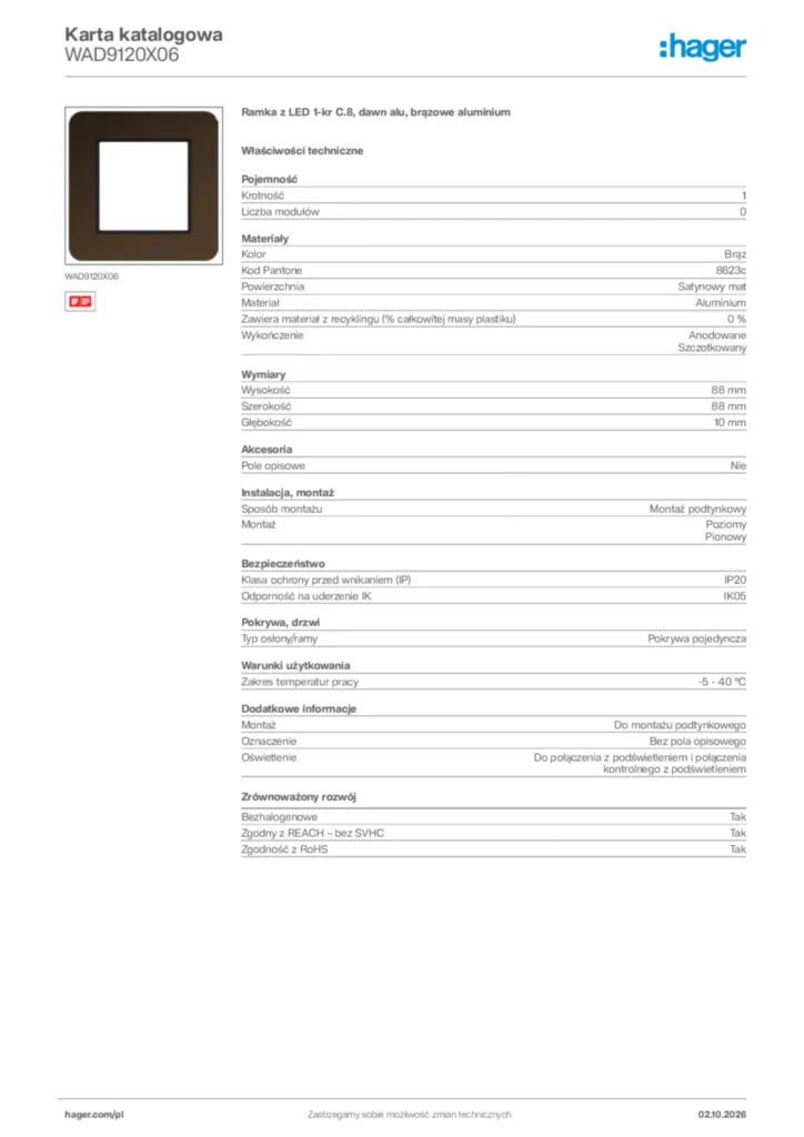 Zdjęcie Hager Karta katalogowa WAD9120X06 | Hager Polska