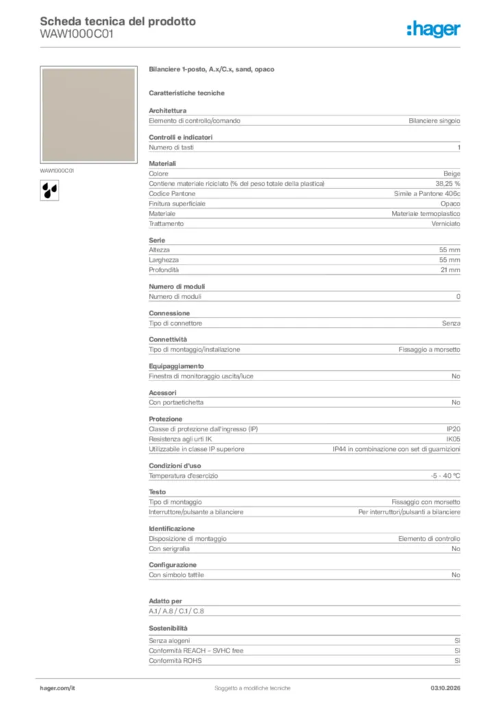 Immagine Hager Scheda tecnica del prodotto WAW1000C01 | Hager Italia