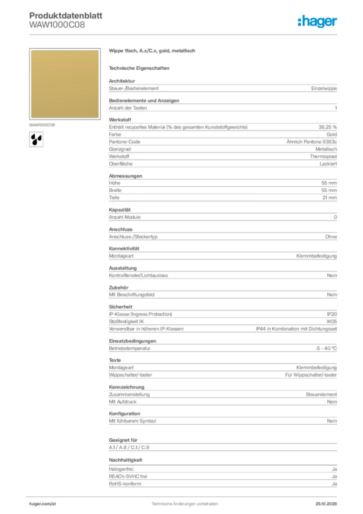 Bild Hager Produktdatenblatt WAW1000C08 | Hager Deutschland