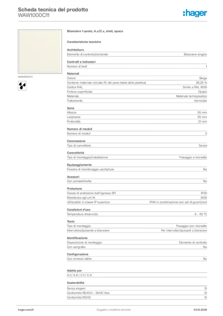 Immagine Hager Scheda tecnica del prodotto WAW1000C11 | Hager Italia
