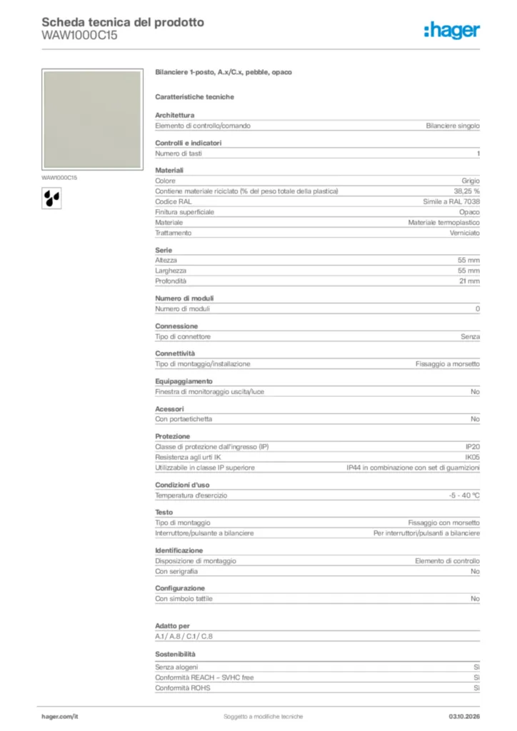 Immagine Hager Scheda tecnica del prodotto WAW1000C15 | Hager Italia