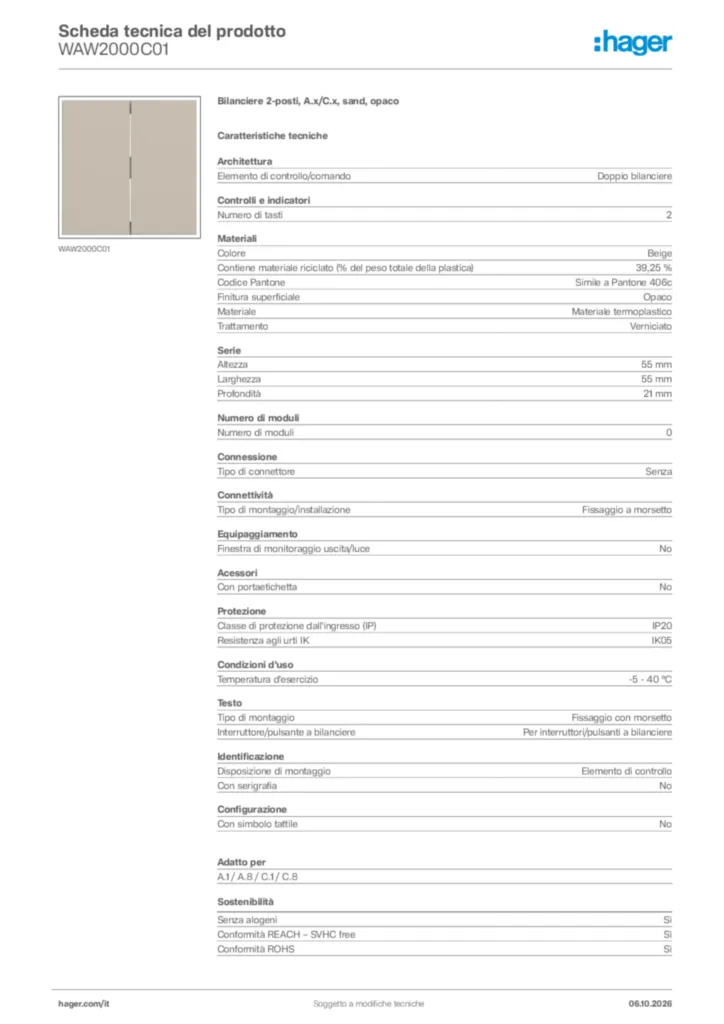 Immagine Hager Scheda tecnica del prodotto WAW2000C01 | Hager Italia