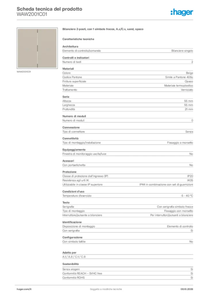 Immagine Hager Scheda tecnica del prodotto WAW2001C01 | Hager Italia