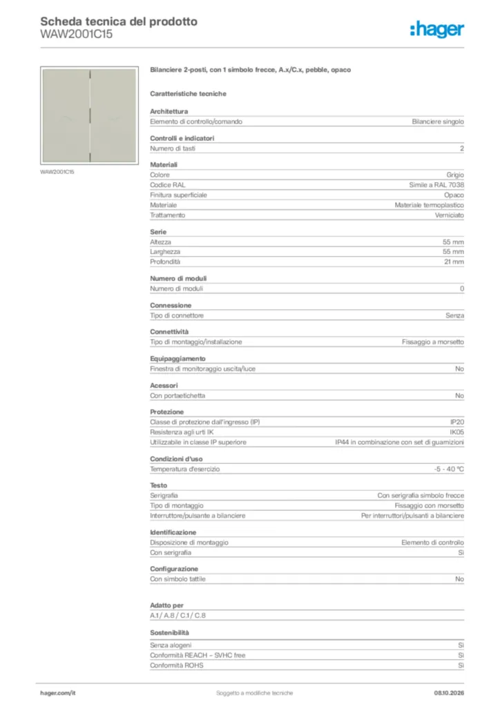 Immagine Hager Scheda tecnica del prodotto WAW2001C15 | Hager Italia