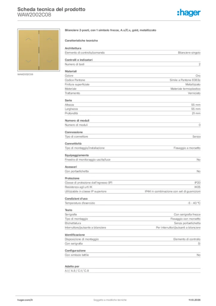 Immagine Hager Scheda tecnica del prodotto WAW2002C08 | Hager Italia