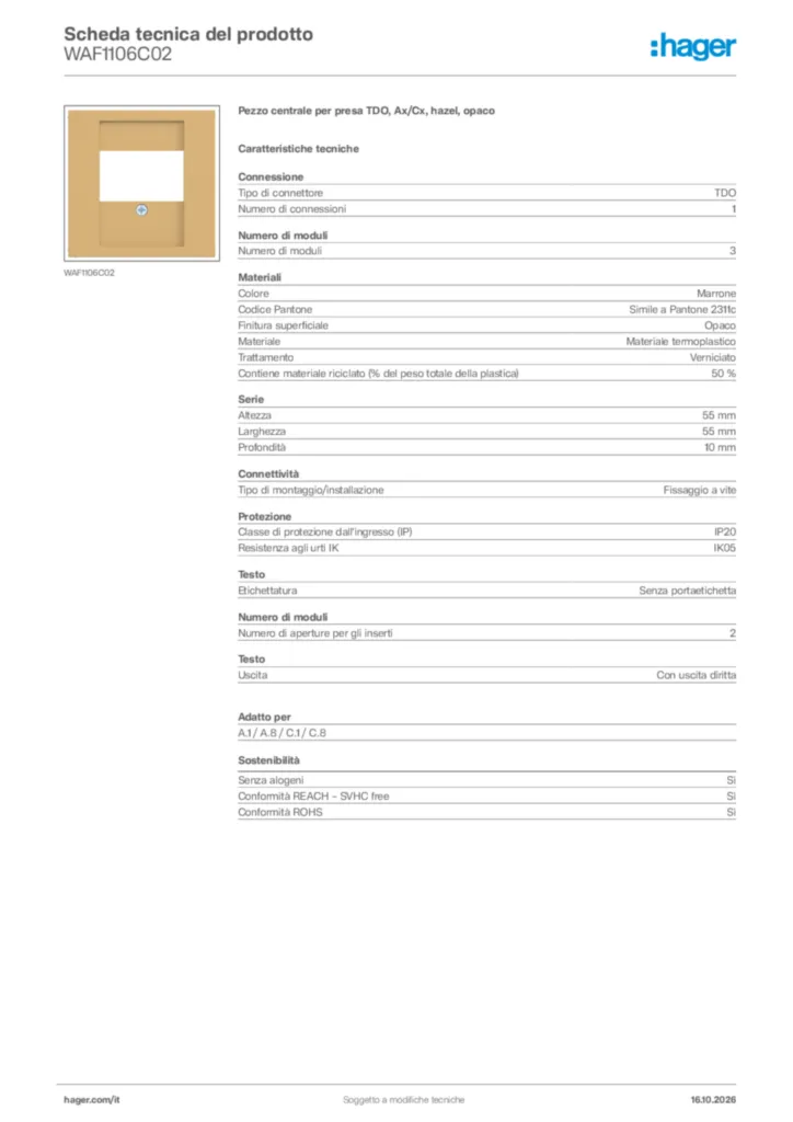 Immagine Hager Scheda tecnica del prodotto WAF1106C02 | Hager Italia