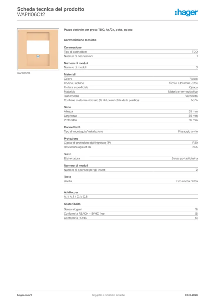 Immagine Hager Scheda tecnica del prodotto WAF1106C12 | Hager Italia
