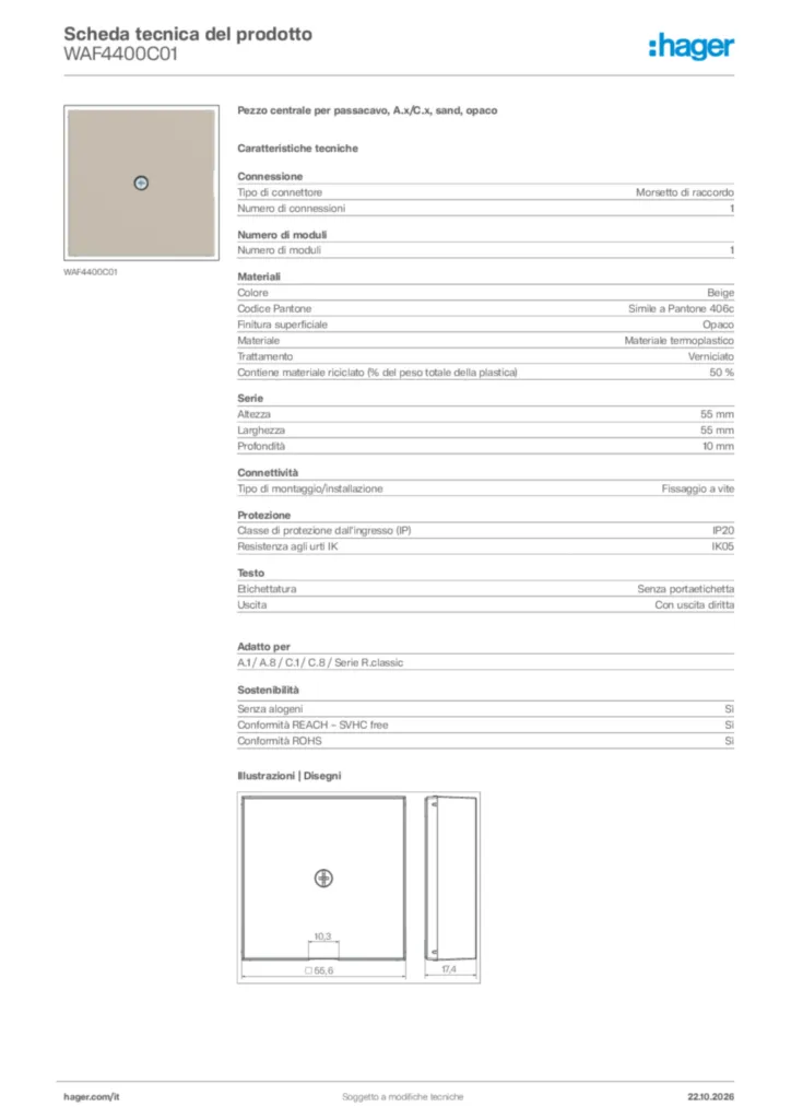 Immagine Hager Scheda tecnica del prodotto WAF4400C01 | Hager Italia